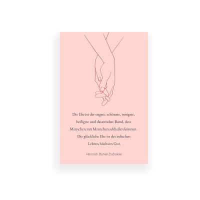 Glückwunschkarte zur Hochzeit in rosa mit Line Art Händen und Gedicht