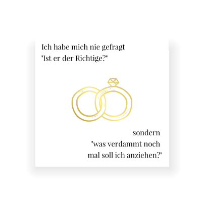 Lustige veredelte Hochzeitseinladung mit Spruch und Ringen in gold