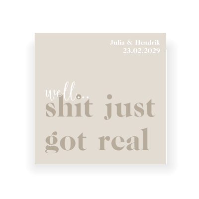 Lustige Hochzeitseinladungskarte in beige mit Spruch