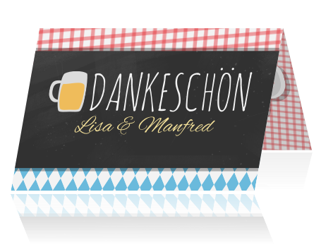 Bayrische Dankeskarte zur Hochzeit mit Schiefertafel und Bierkrug