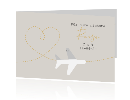 Glückwunschkarte als Geldgeschenk zur Hochzeit mit Flugzeug Stanzung